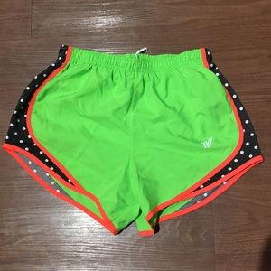 Varsity Lime Green Orange & Polka Dot lined shorts
